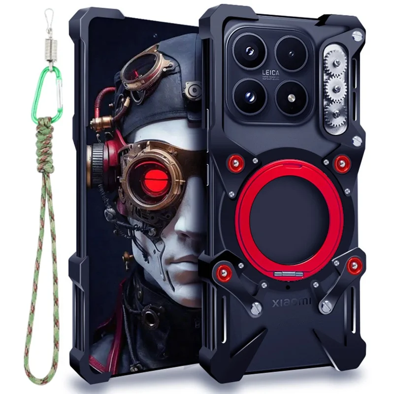 For Xiaomi 17 Bumper Case Kickstand Aluminum Alloy Magnetic Phone Cover with Wrist Strap - Black