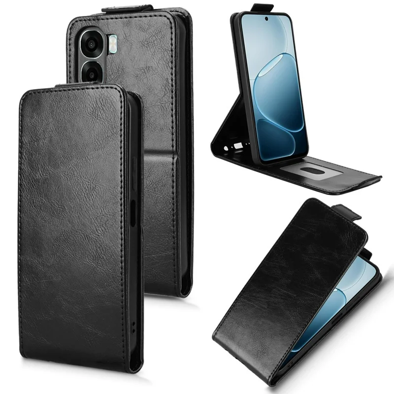 For Oppo A6x 5G / 4G Stand Case Magnetic Clasp Vertical Flip Leather Phone Cover with Card Holder - Black