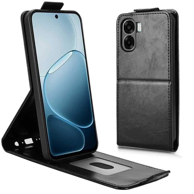 For Oppo A6x 5G / 4G Stand Case Magnetic Clasp Vertical Flip Leather Phone Cover with Card Holder - Black