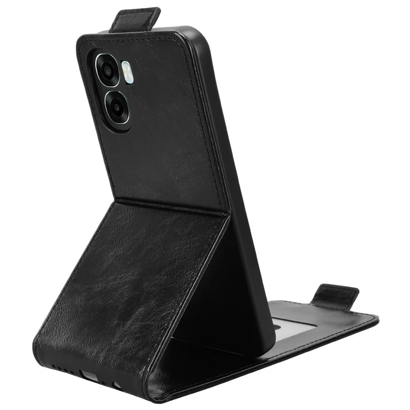 For Oppo A6x 5G / 4G Stand Case Magnetic Clasp Vertical Flip Leather Phone Cover with Card Holder - Black