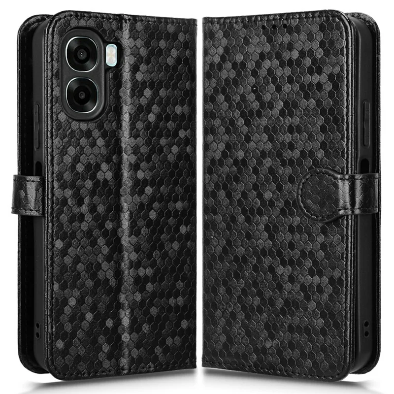 Capa Carteira para Oppo A6x 5G / A6x 4G com Estampa de Padrão de Pontos, Capa de Couro PU com Alça de Pulso - Preto