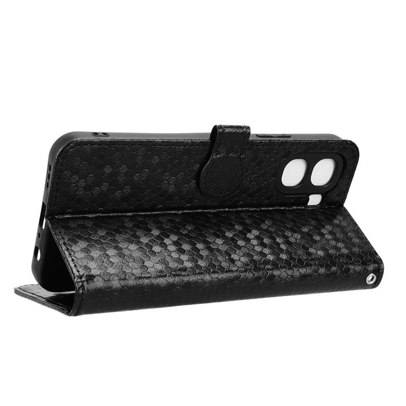 Capa Carteira para Oppo A6x 5G / A6x 4G com Estampa de Padrão de Pontos, Capa de Couro PU com Alça de Pulso - Preto