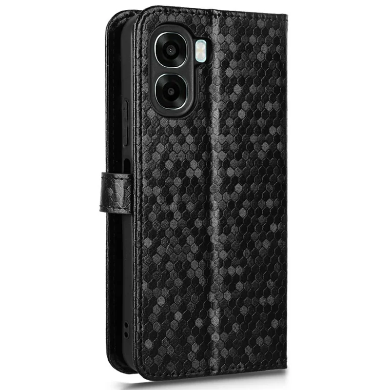 Capa Carteira para Oppo A6x 5G / A6x 4G com Estampa de Padrão de Pontos, Capa de Couro PU com Alça de Pulso - Preto