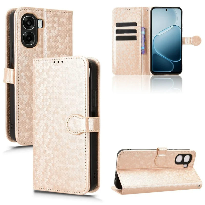 Wallet Case For Oppo A6x 5G  /  A6x 4G Dot Pattern Imprint PU Leather Phone Cover with Wrist Strap - Rose Gold