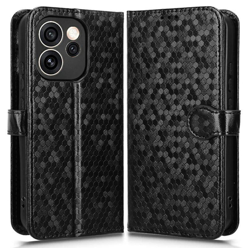 For Oppo Reno15 Pro Max 5G (Global) / Reno15 Pro 5G (China) Wallet Case Dot Pattern Imprint PU Leather Phone Cover with Wrist Strap - Black