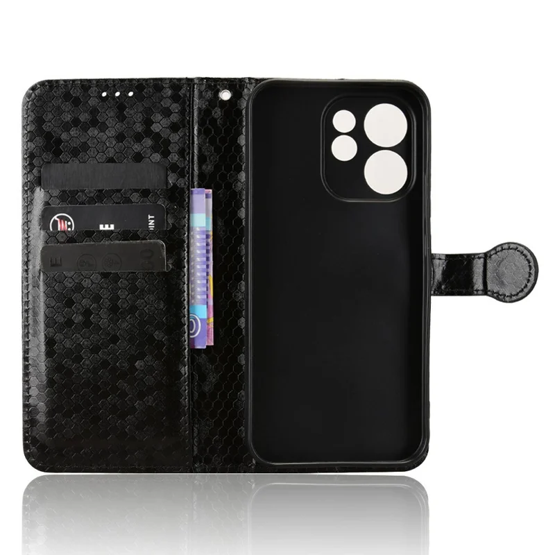 For Oppo Reno15 Pro Max 5G (Global) / Reno15 Pro 5G (China) Wallet Case Dot Pattern Imprint PU Leather Phone Cover with Wrist Strap - Black