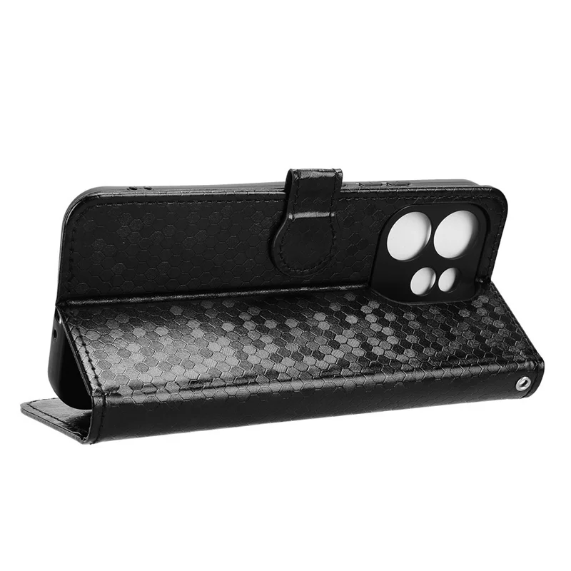 For Oppo Reno15 Pro Max 5G (Global) / Reno15 Pro 5G (China) Wallet Case Dot Pattern Imprint PU Leather Phone Cover with Wrist Strap - Black