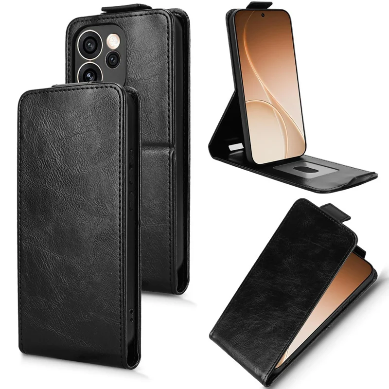 For Oppo Reno15 Pro 5G Stand Case Magnetic Clasp Vertical Flip Leather Phone Cover with Card Holder - Black