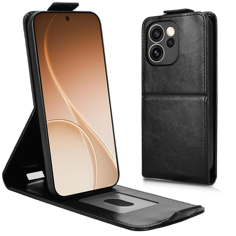 For Oppo Reno15 Pro 5G Stand Case Magnetic Clasp Vertical Flip Leather Phone Cover with Card Holder - Black