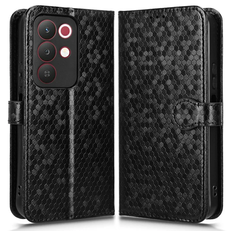 For Realme C85 Pro 4G Wallet Case Dot Pattern Imprint PU Leather Phone Cover with Wrist Strap - Black