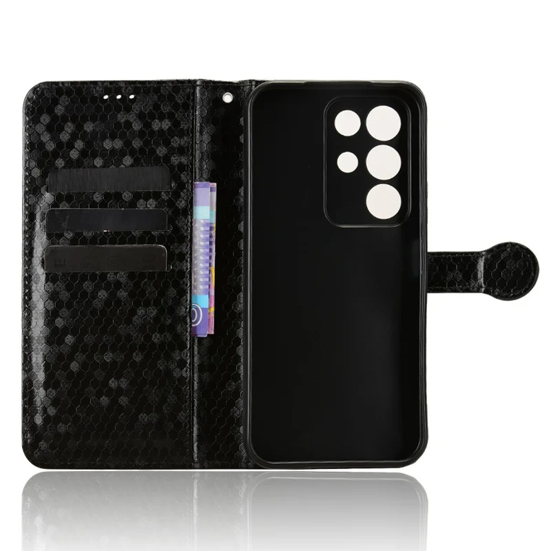 For Realme C85 Pro 4G Wallet Case Dot Pattern Imprint PU Leather Phone Cover with Wrist Strap - Black