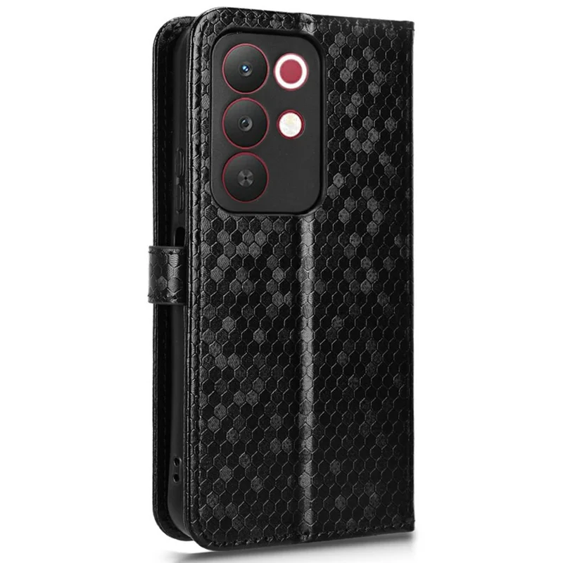 For Realme C85 Pro 4G Wallet Case Dot Pattern Imprint PU Leather Phone Cover with Wrist Strap - Black