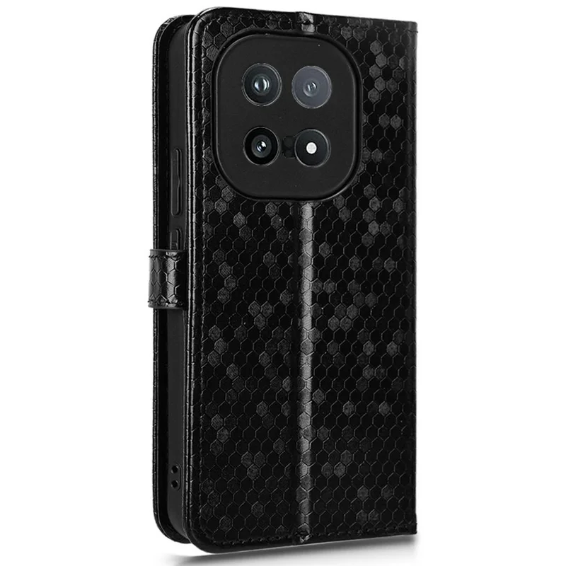 Capa Carteira para vivo iQOO 15 5G com Estampa de Padrão de Pontos, Capa de Couro PU com Alça de Pulso - Preto