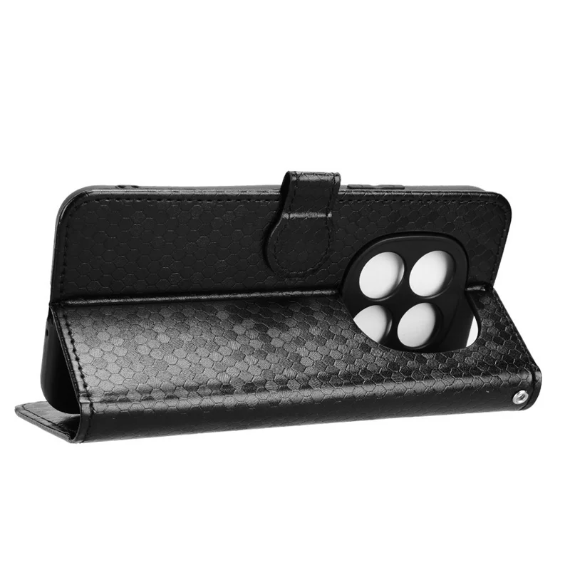 جراب محفظة لهاتف شاومي ريدمي نوت 15 برو 4G (عالمي) بتصميم نقطي من جلد البولي يوريثان الصناعي مع حزام معصم - أسود
