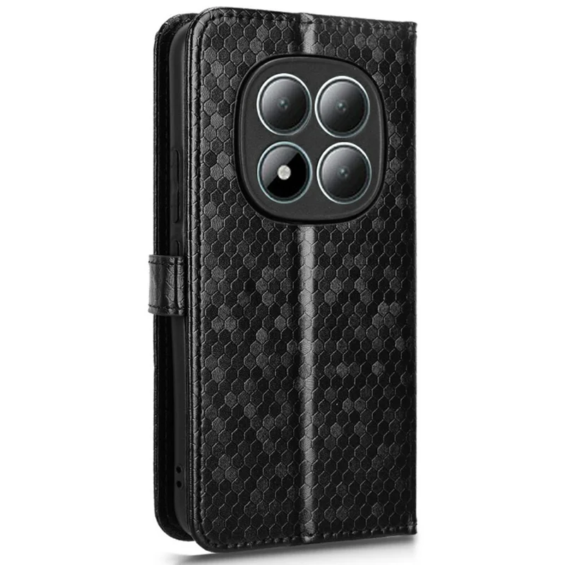 جراب محفظة لهاتف شاومي ريدمي نوت 15 برو 4G (عالمي) بتصميم نقطي من جلد البولي يوريثان الصناعي مع حزام معصم - أسود