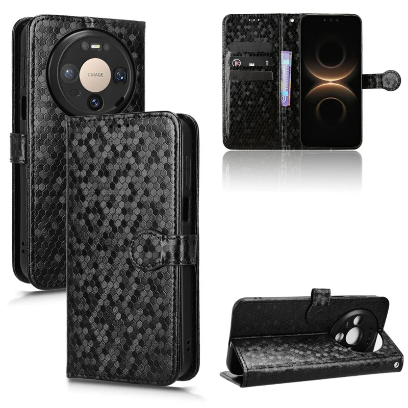 Wallet Case For Huawei Mate 80  /  Mate 80 Pro Dot Pattern Imprint PU Leather Phone Cover with Wrist Strap - Black