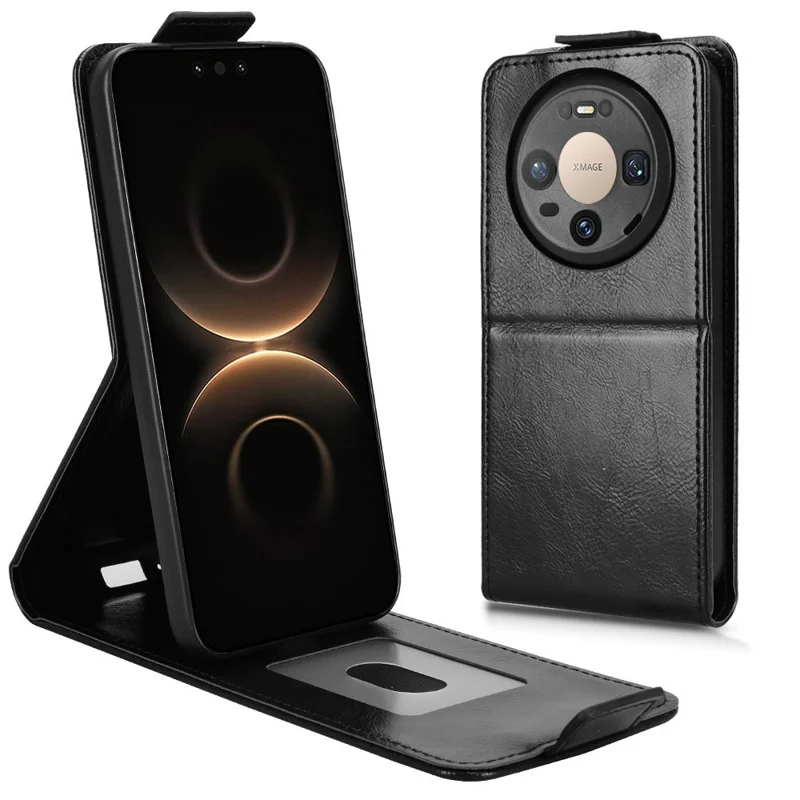 For Huawei Mate 80 / Mate 80 Pro Stand Case Magnetic Clasp Vertical Flip Leather Phone Cover with Card Holder - Black