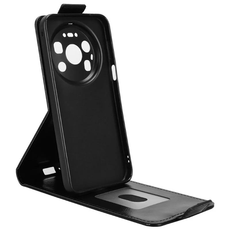 For Huawei Mate 80 Pro Max Stand Case Magnetic Clasp Vertical Flip Leather Phone Cover with Card Holder - Black