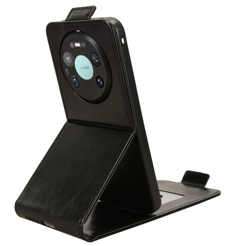 For Huawei Mate 80 Pro Max Stand Case Magnetic Clasp Vertical Flip Leather Phone Cover with Card Holder - Black