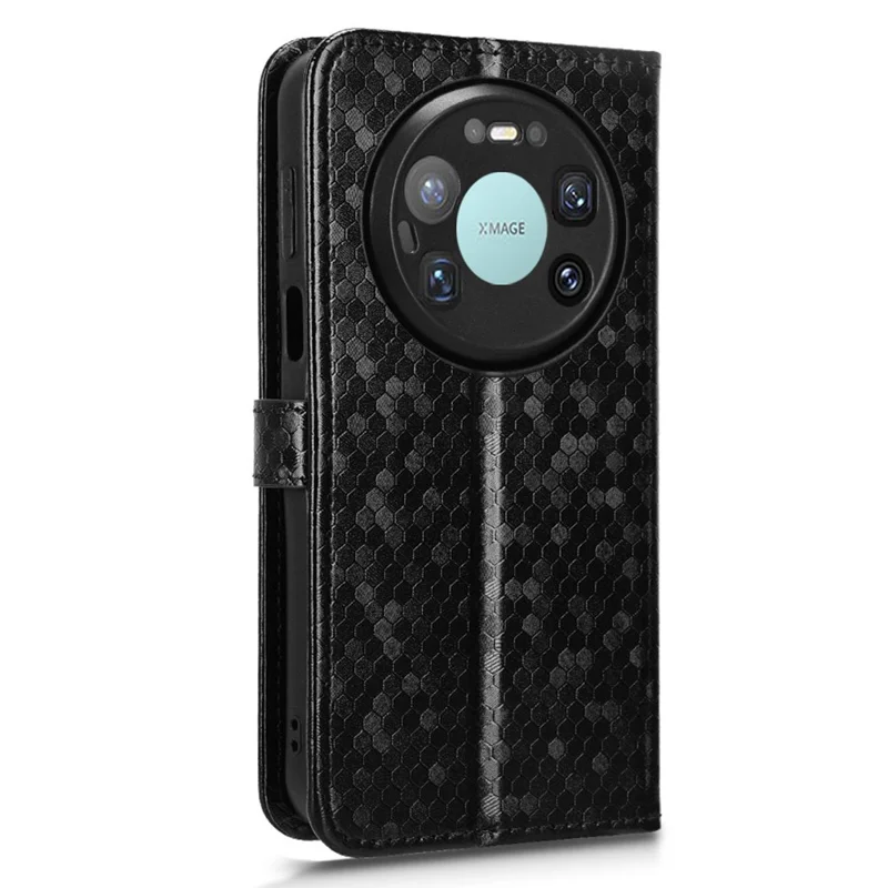 For Huawei Mate 80 Pro Max Wallet Case Dot Pattern Imprint PU Leather Phone Cover with Wrist Strap - Black