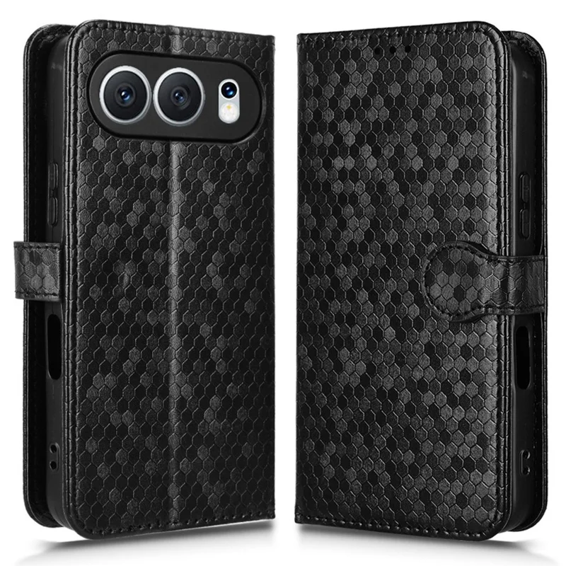 For Honor 500 5G Wallet Case Dot Pattern Imprint PU Leather Phone Cover with Wrist Strap - Black