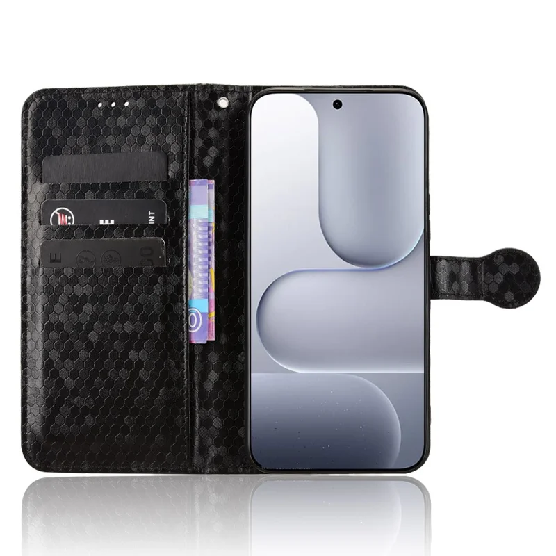 For Honor 500 5G Wallet Case Dot Pattern Imprint PU Leather Phone Cover with Wrist Strap - Black