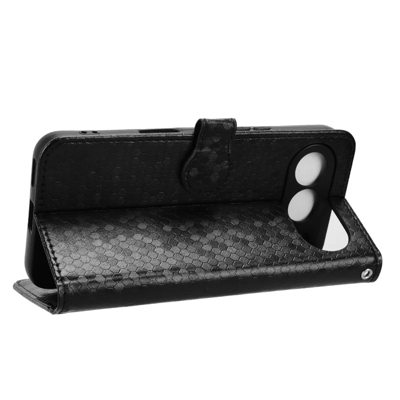 For Honor 500 5G Wallet Case Dot Pattern Imprint PU Leather Phone Cover with Wrist Strap - Black