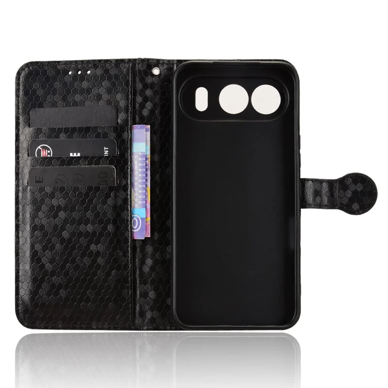 For Honor 500 5G Wallet Case Dot Pattern Imprint PU Leather Phone Cover with Wrist Strap - Black