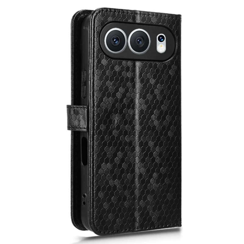 For Honor 500 5G Wallet Case Dot Pattern Imprint PU Leather Phone Cover with Wrist Strap - Black