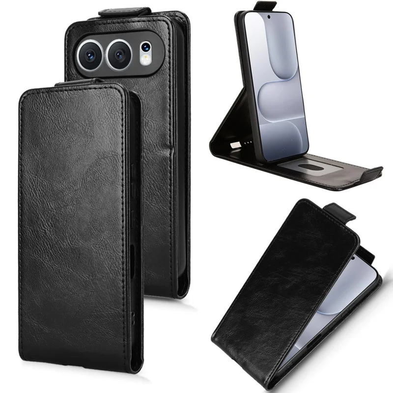 For Honor 500 5G Stand Case Magnetic Clasp Vertical Flip Leather Phone Cover with Card Holder - Black
