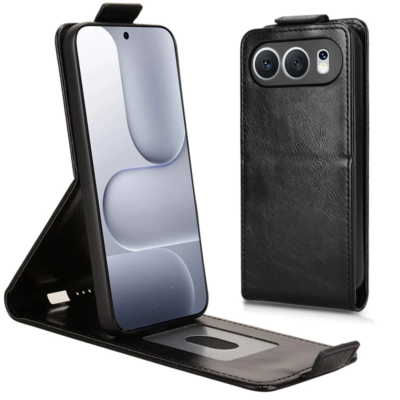 For Honor 500 5G Stand Case Magnetic Clasp Vertical Flip Leather Phone Cover with Card Holder - Black