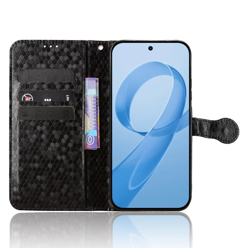 Für Xiaomi Redmi K90 5G / Poco F8 Pro Brieftaschenhülle mit Punkt-Muster-Prägung aus PU-Leder mit Handschlaufe - Schwarz