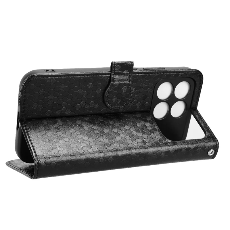 Für Xiaomi Redmi K90 5G / Poco F8 Pro Brieftaschenhülle mit Punkt-Muster-Prägung aus PU-Leder mit Handschlaufe - Schwarz