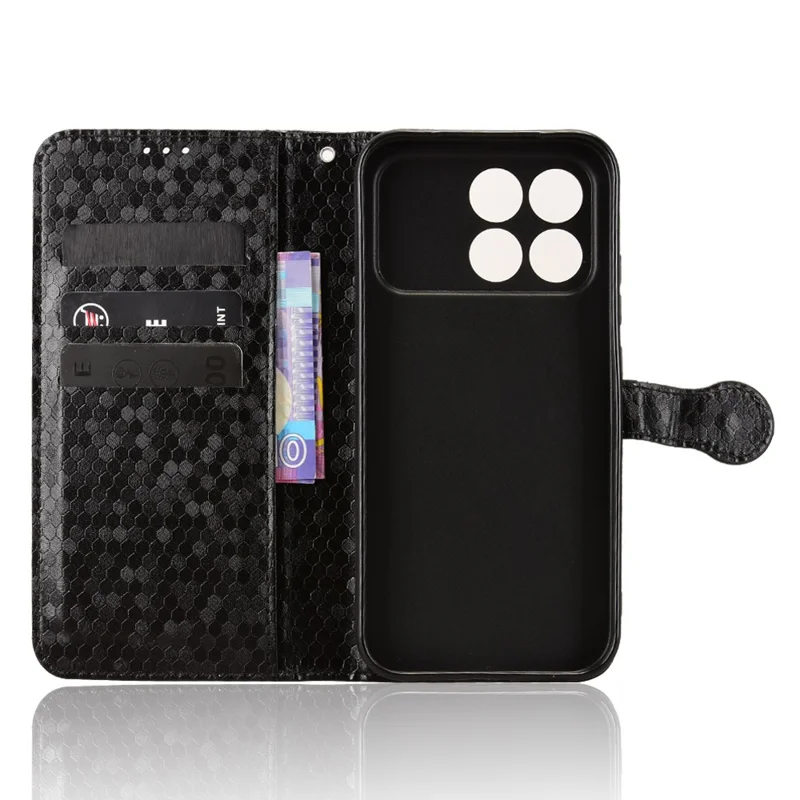 Für Xiaomi Redmi K90 5G / Poco F8 Pro Brieftaschenhülle mit Punkt-Muster-Prägung aus PU-Leder mit Handschlaufe - Schwarz