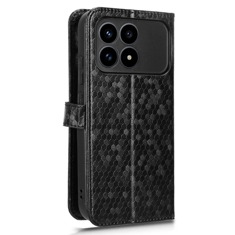 Für Xiaomi Redmi K90 5G / Poco F8 Pro Brieftaschenhülle mit Punkt-Muster-Prägung aus PU-Leder mit Handschlaufe - Schwarz