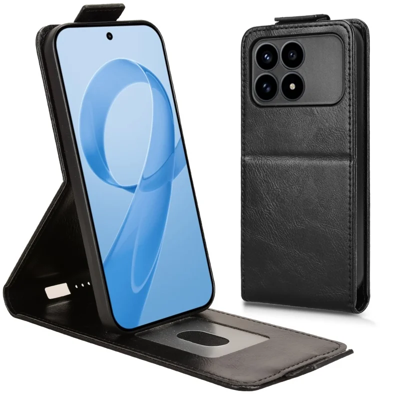 For Xiaomi Poco F8 Pro / Redmi K90 5G Stand Case Magnetic Clasp Vertical Flip Leather Phone Cover with Card Holder - Black