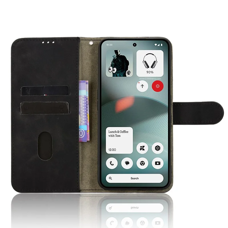Cover in pelle per Nothing Phone (3a) Lite 5G, custodia con effetto pelle antiurto con portafoglio e supporto, chiusura a libro - Nero