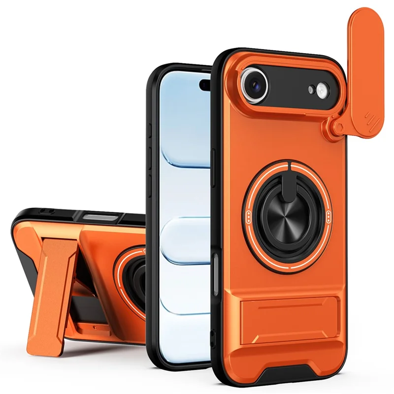 Für iPhone Air Hülle kompatibel mit MagSafe Ringhalter Klappständer TPU PC Handyhülle mit Kameraobjektivschieber - Orange