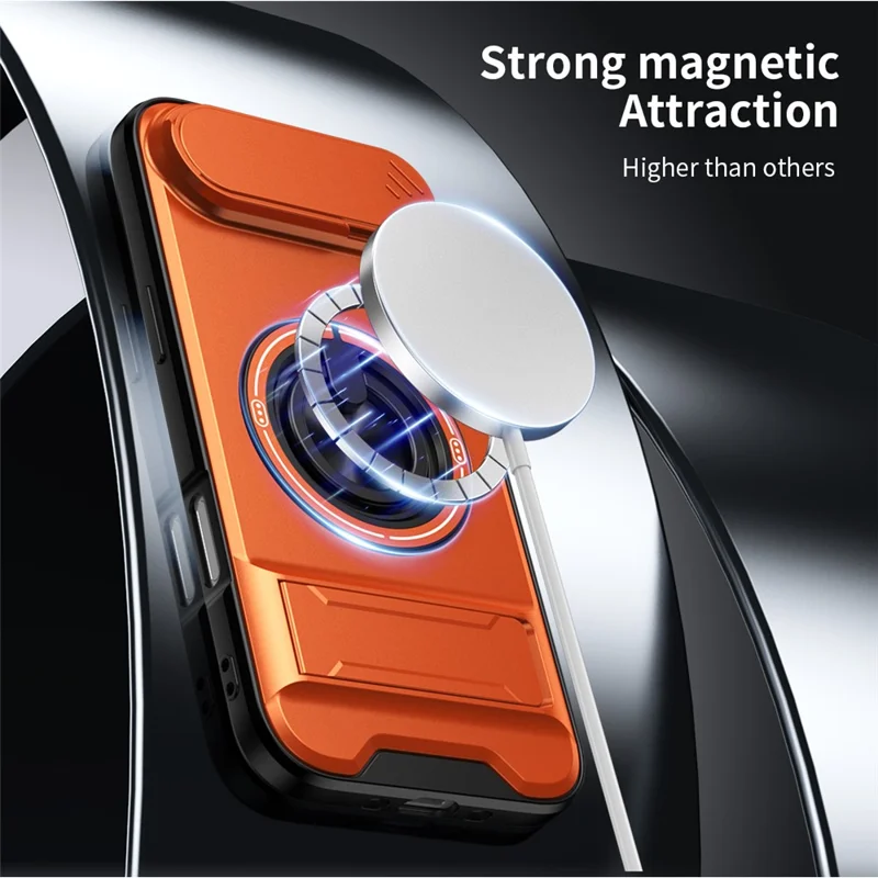 Für iPhone Air Hülle kompatibel mit MagSafe Ringhalter Klappständer TPU PC Handyhülle mit Kameraobjektivschieber - Orange