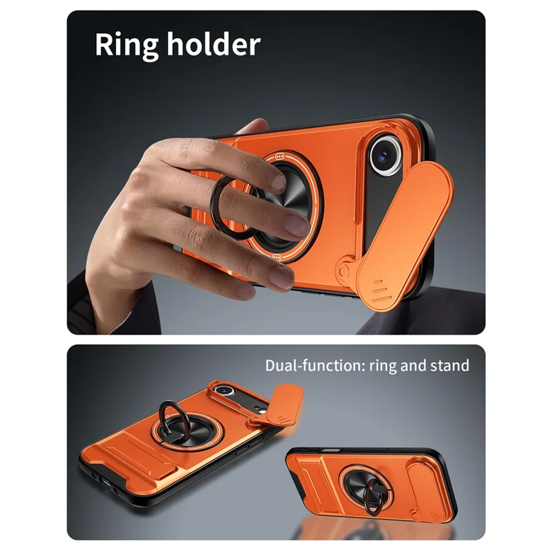 Für iPhone Air Hülle kompatibel mit MagSafe Ringhalter Klappständer TPU PC Handyhülle mit Kameraobjektivschieber - Orange