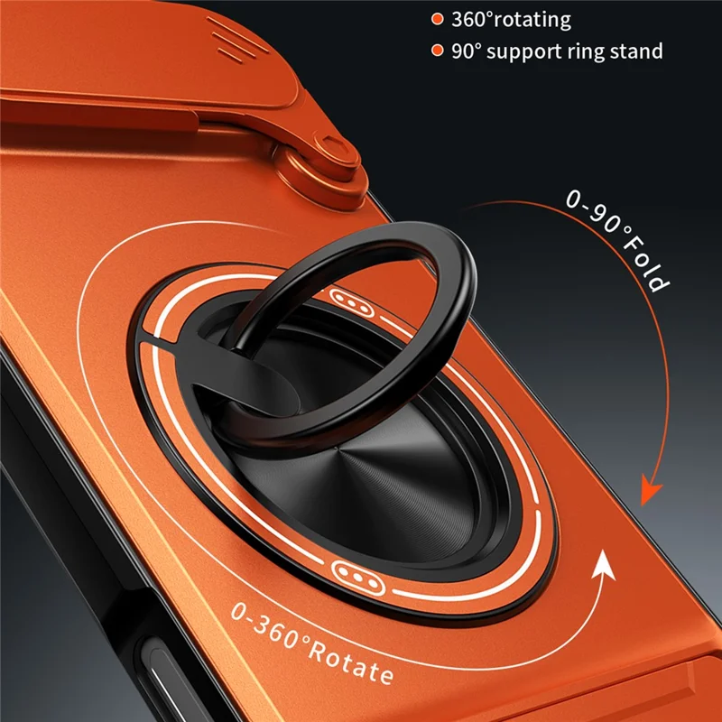 Für iPhone Air Hülle kompatibel mit MagSafe Ringhalter Klappständer TPU PC Handyhülle mit Kameraobjektivschieber - Orange
