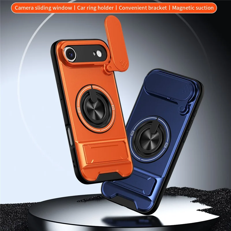 Für iPhone Air Hülle kompatibel mit MagSafe Ringhalter Klappständer TPU PC Handyhülle mit Kameraobjektivschieber - Orange