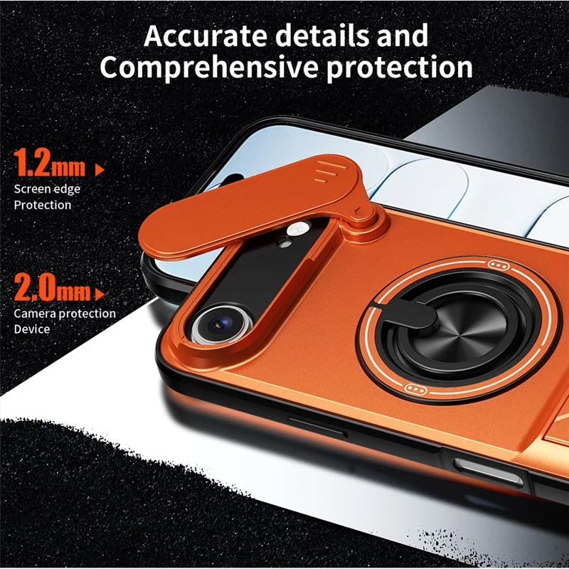 Für iPhone Air Hülle kompatibel mit MagSafe Ringhalter Klappständer TPU PC Handyhülle mit Kameraobjektivschieber - Orange