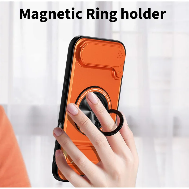 Für iPhone Air Hülle kompatibel mit MagSafe Ringhalter Klappständer TPU PC Handyhülle mit Kameraobjektivschieber - Orange