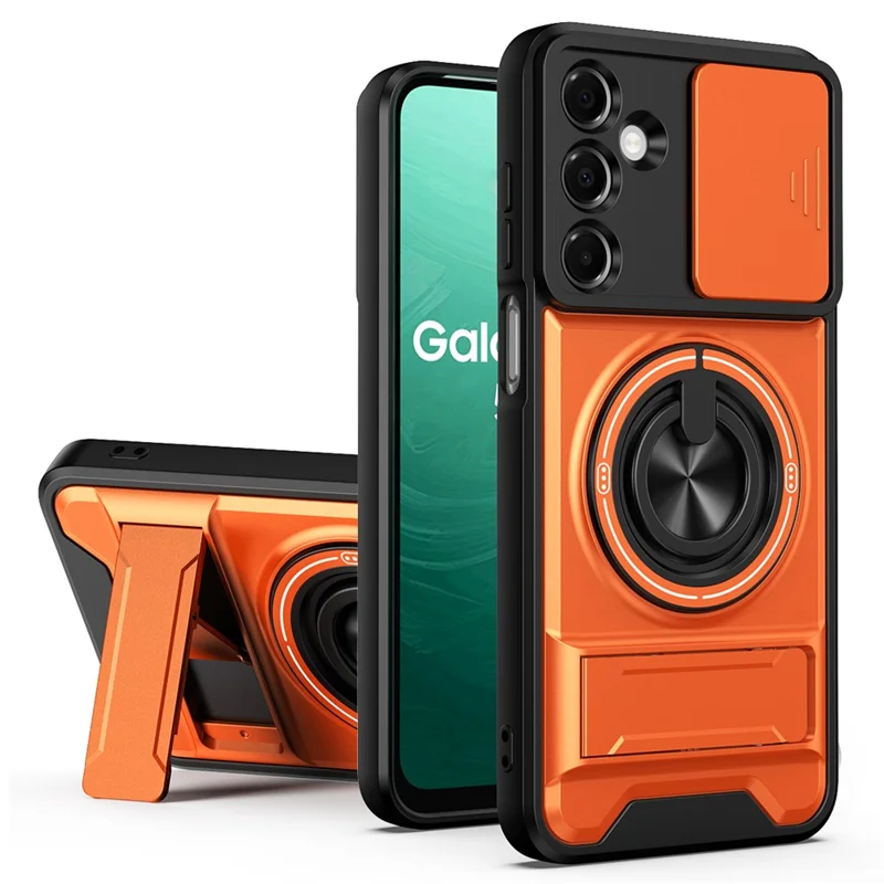For Samsung Galaxy A17 5G  /  4G Magnetic Case Ring Holder Foldable Kickstand TPU PC Phone Cover with Camera Lens Slider - Orange