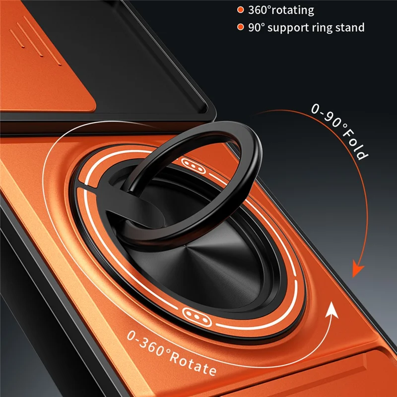 For Samsung Galaxy A17 5G  /  4G Magnetic Case Ring Holder Foldable Kickstand TPU PC Phone Cover with Camera Lens Slider - Orange