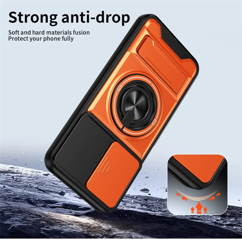 For Samsung Galaxy A17 5G  /  4G Magnetic Case Ring Holder Foldable Kickstand TPU PC Phone Cover with Camera Lens Slider - Orange