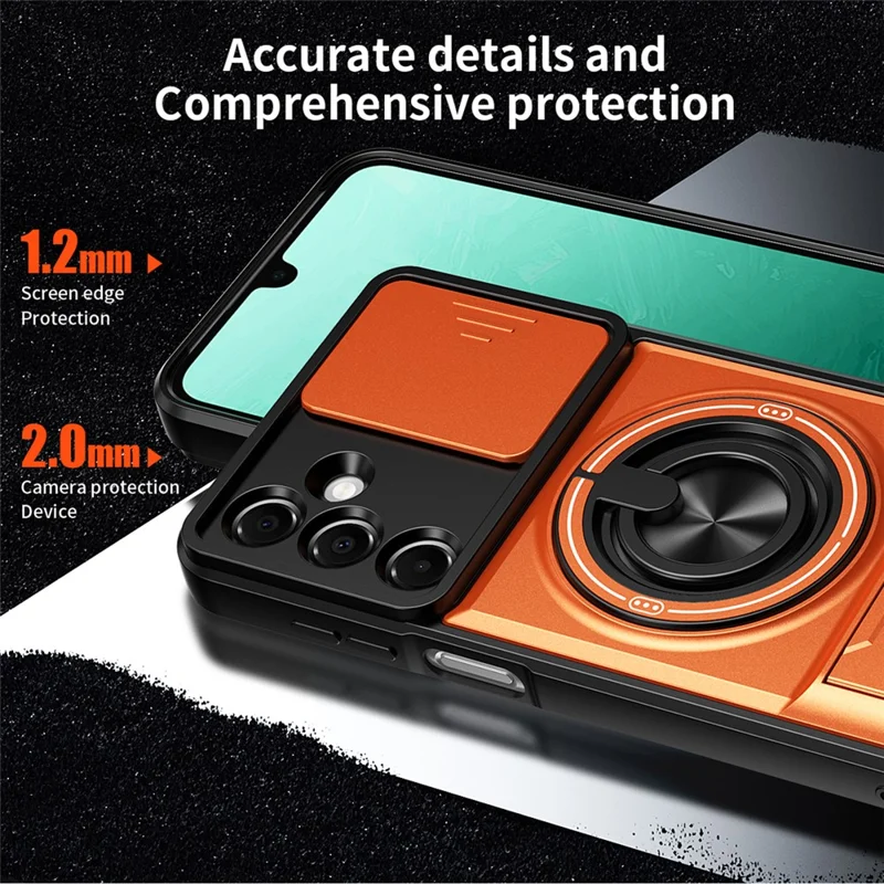 For Samsung Galaxy A17 5G  /  4G Magnetic Case Ring Holder Foldable Kickstand TPU PC Phone Cover with Camera Lens Slider - Orange
