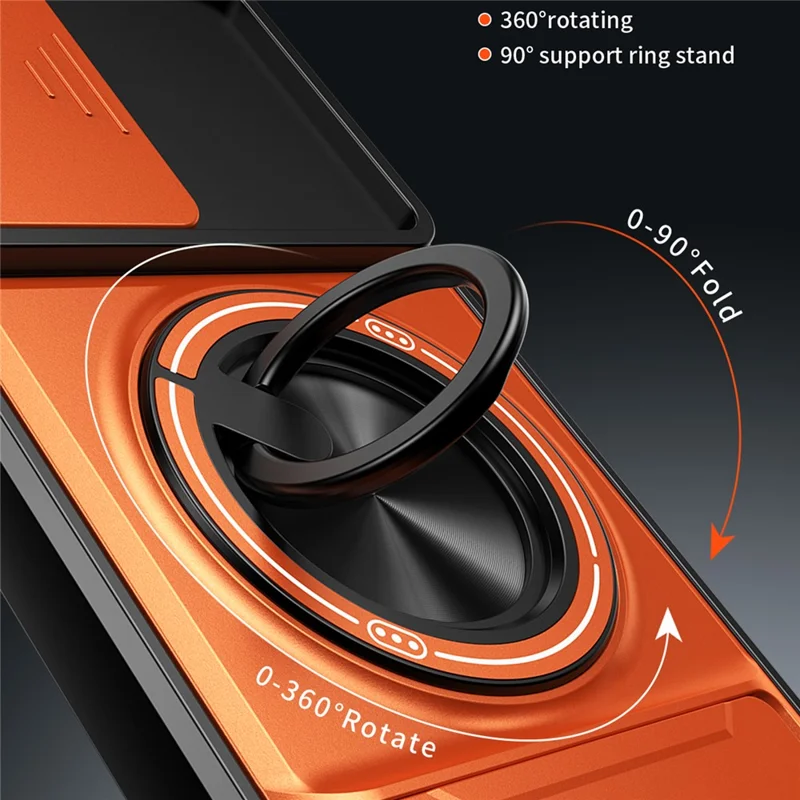 For Samsung Galaxy A15 5G  /  4G Magnetic Case Ring Holder Foldable Kickstand TPU PC Phone Cover with Camera Lens Slider - Orange