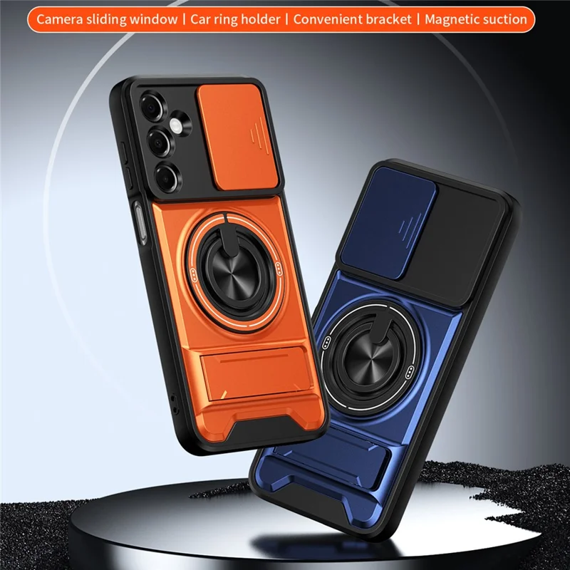 For Samsung Galaxy A16 5G  /  4G Magnetisk Case Med Ringholder, Foldbar Ståstander, TPU PC Telefonbeskyttelse Med Linseluk For Kamera - Orange